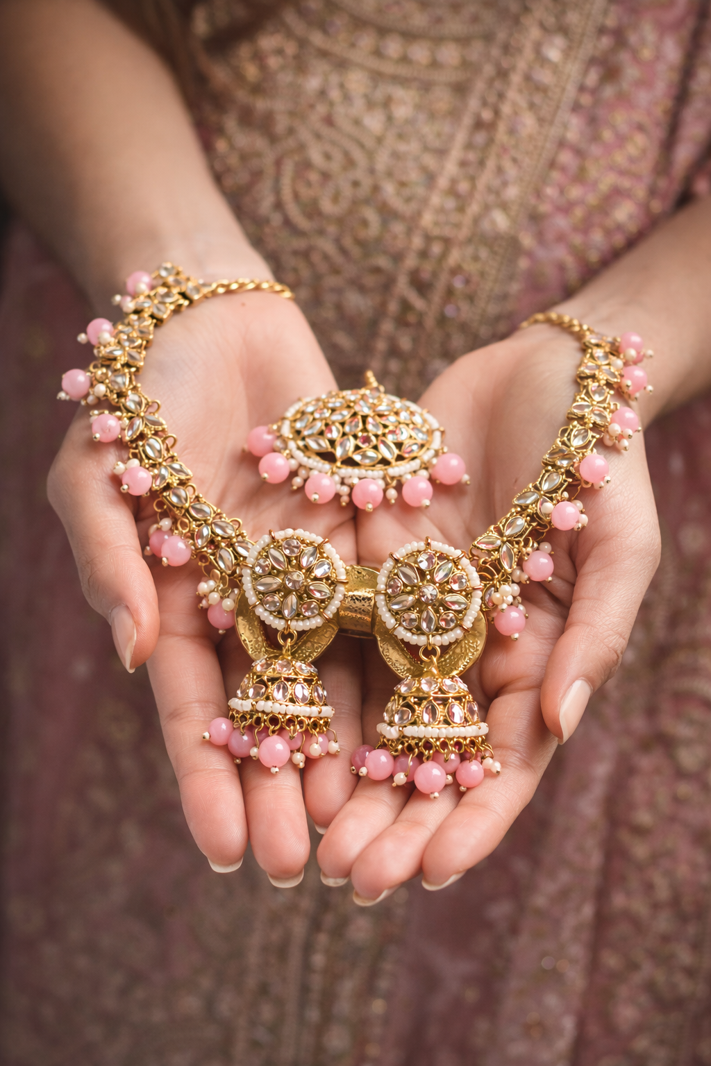 Kundan Jhumka Earrings with Ear Chain