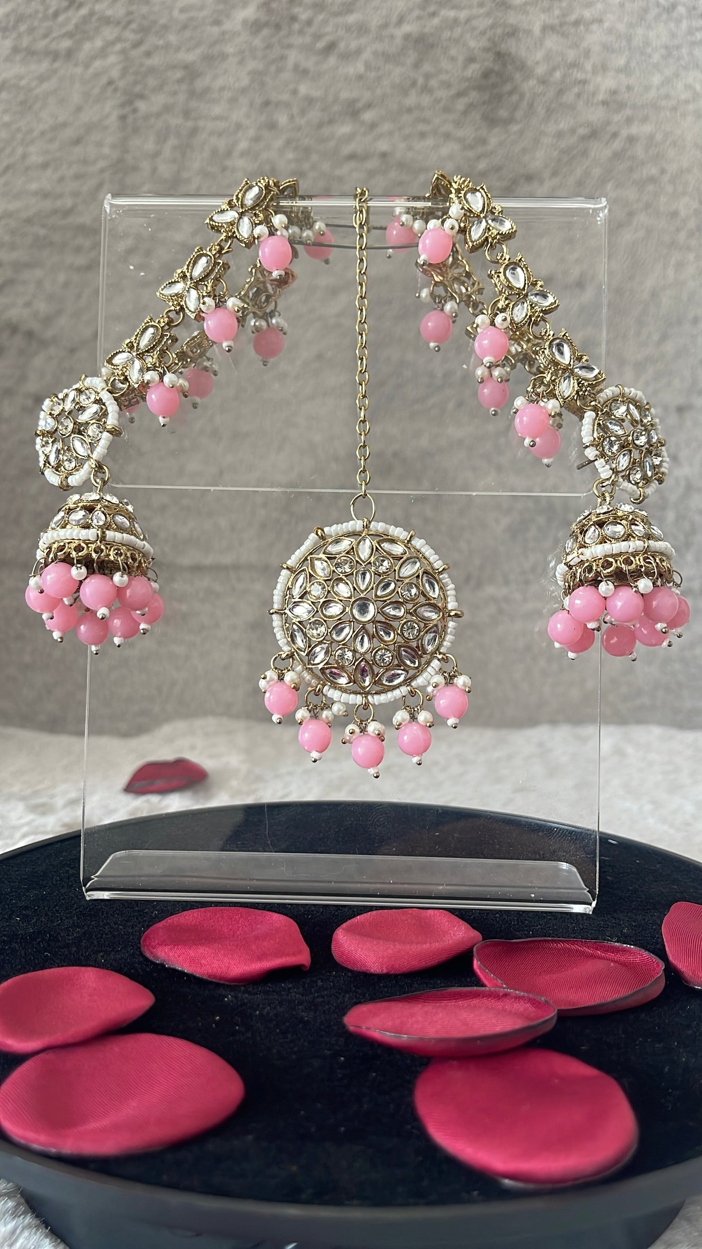 Pastel Pink Chandbali Necklace & Earrings Set β Premium Bridal Jewellery