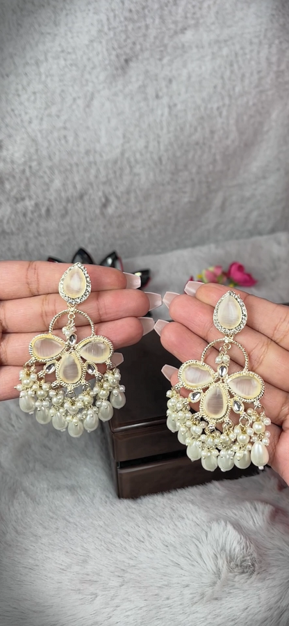 Stone & Pearl Long Earrings