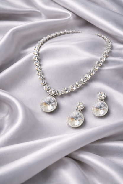 Classic Silver Look Crystal Necklace Set