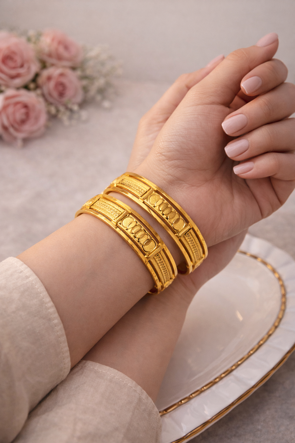 Elegant Micro Gold Bangles for Women | Lightweight Daily Wear Kada Set