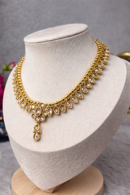1gm Gold Plated Polki Drop Necklace Set