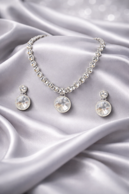 Classic Silver Look Crystal Necklace Set
