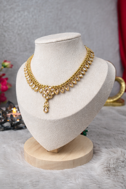 1gm Gold Plated Polki Drop Necklace Set