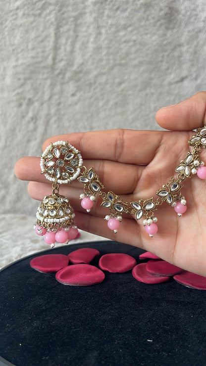 Pastel Pink Chandbali Necklace & Earrings Set – Premium Bridal Jewellery