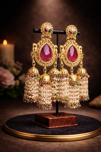 Royal Ruby Pearl Jhumka Earrings
