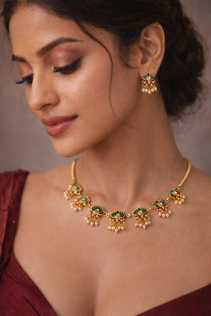 Lotus Meenakari Necklace Set – Festive & Wedding Jewellery