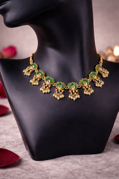 Lotus Meenakari Necklace Set – Festive & Wedding Jewellery