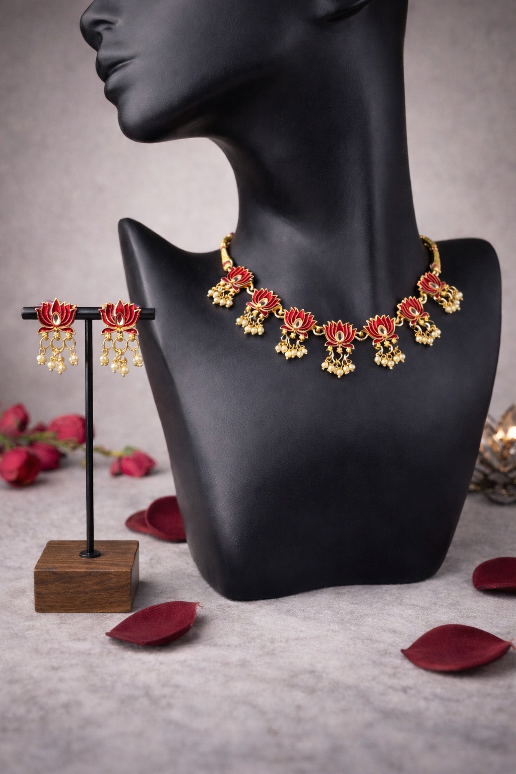 Lotus Meenakari Necklace Set – Festive & Wedding Jewellery