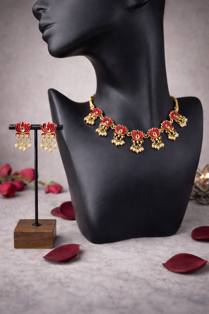 Lotus Meenakari Necklace Set – Festive & Wedding Jewellery
