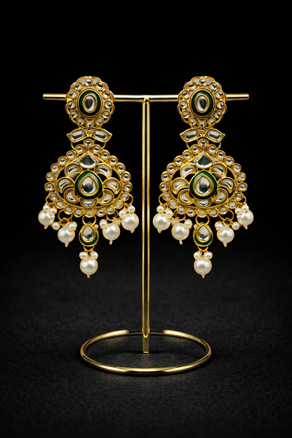 Heritage Emerald Kundan Bridal Necklace Set – Premium Multi-Strand Pearls