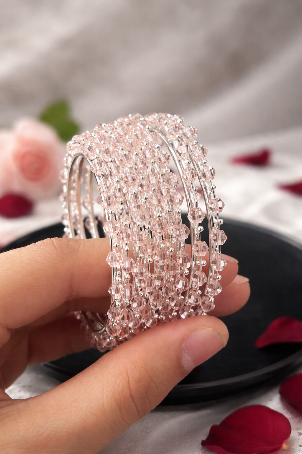 Blush Pink Crystal Stacked Bangles