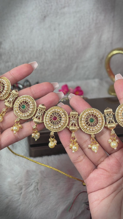 Antique Golden Look Pearl Choker Necklace Set